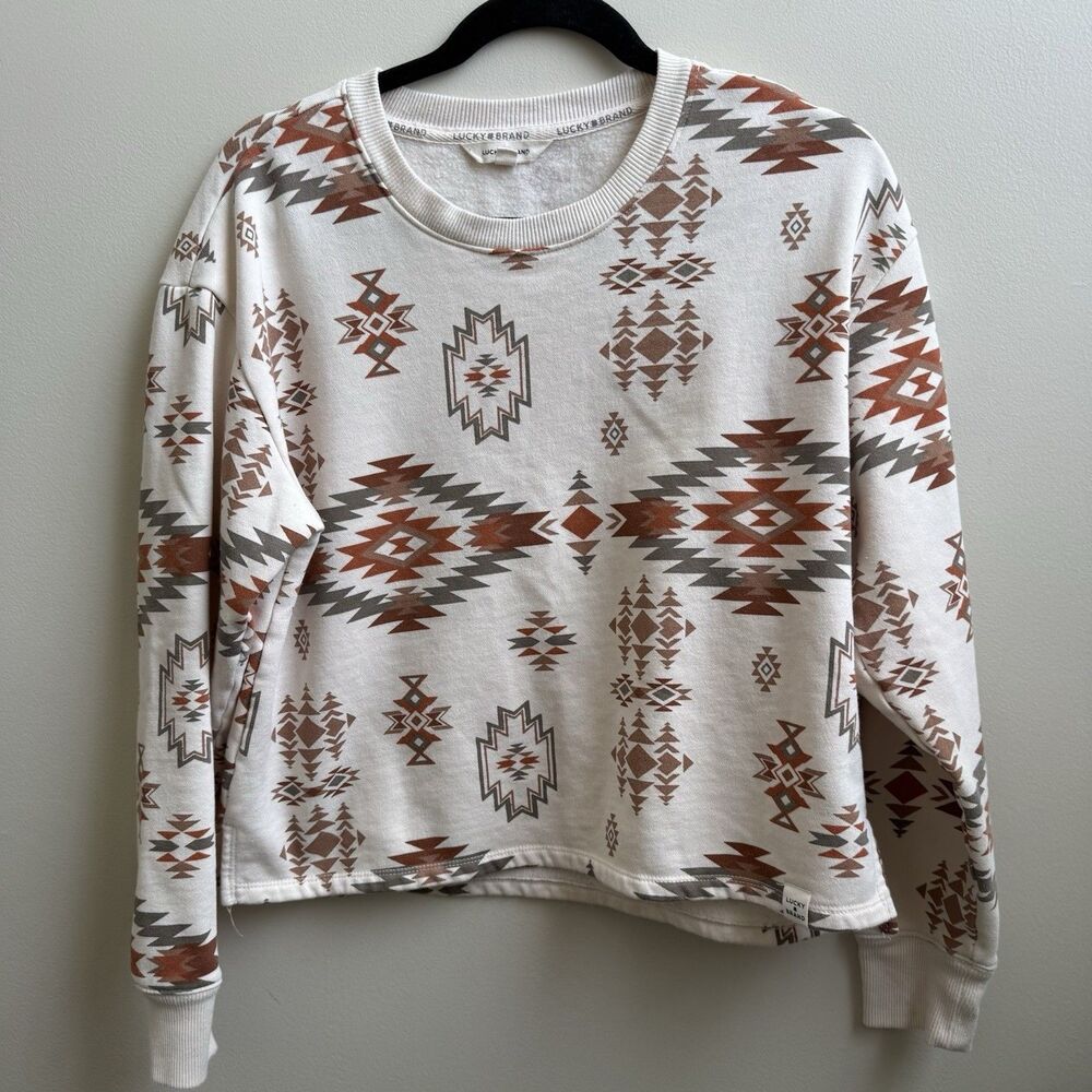 Lucky Brand Aztec Print Crewneck Sweatshirt Southwest Boho Size Medium